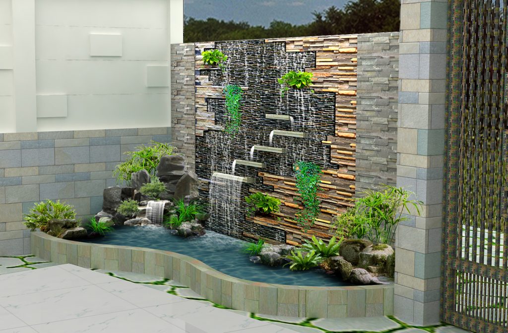 Thiết kế thi công thác nước trên tường đẹp TP.HCM - Sân vườn xinh